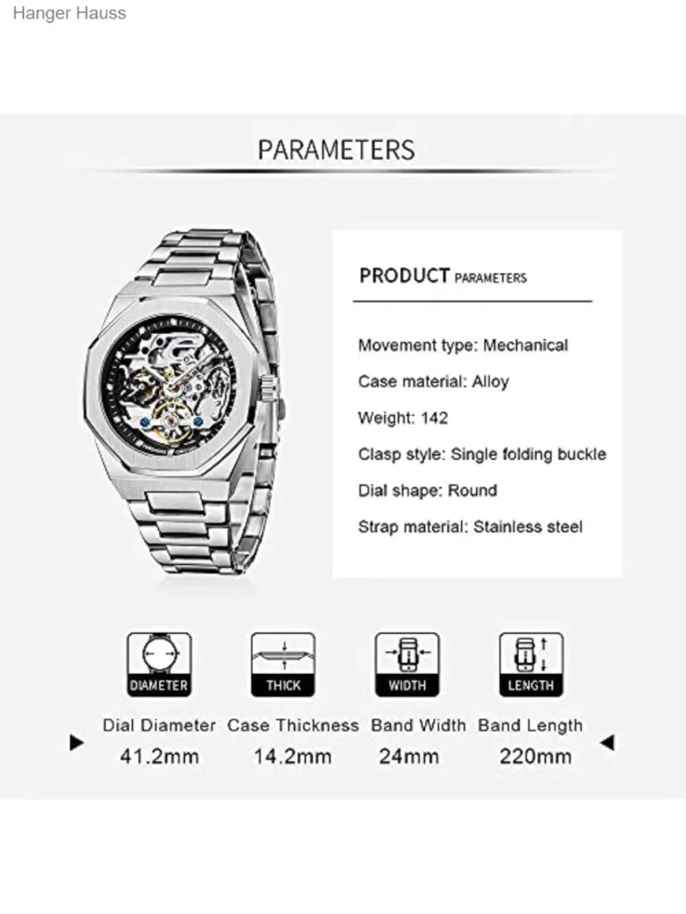 Mens Skeleton Automatic Mechanical Watch Stainless Steel Business Luxury